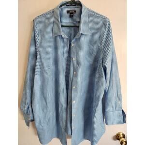 LANDS END No Iron Supima Shirt Size 24W Womens Blue White Check Plaid Button Top